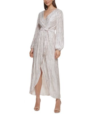 GUESS Metallic-Striped Faux-Wrap Maxi Dress \u0026 Reviews - Dresses - Women -  Macy's